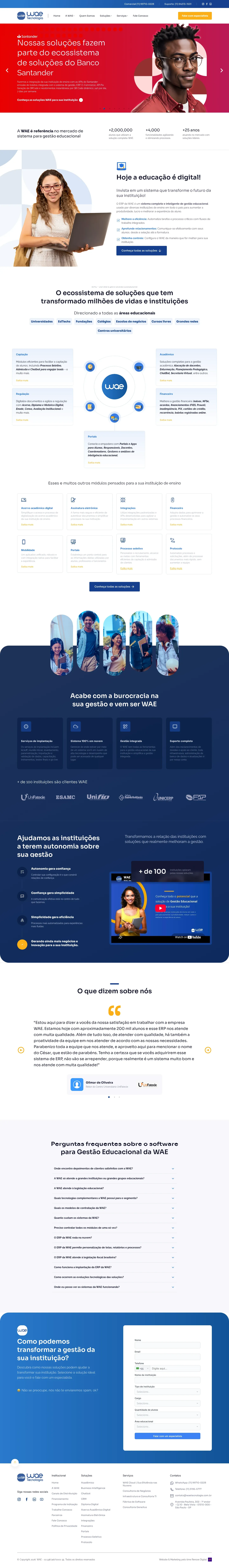 Página completa do site da WAE Tecnologia